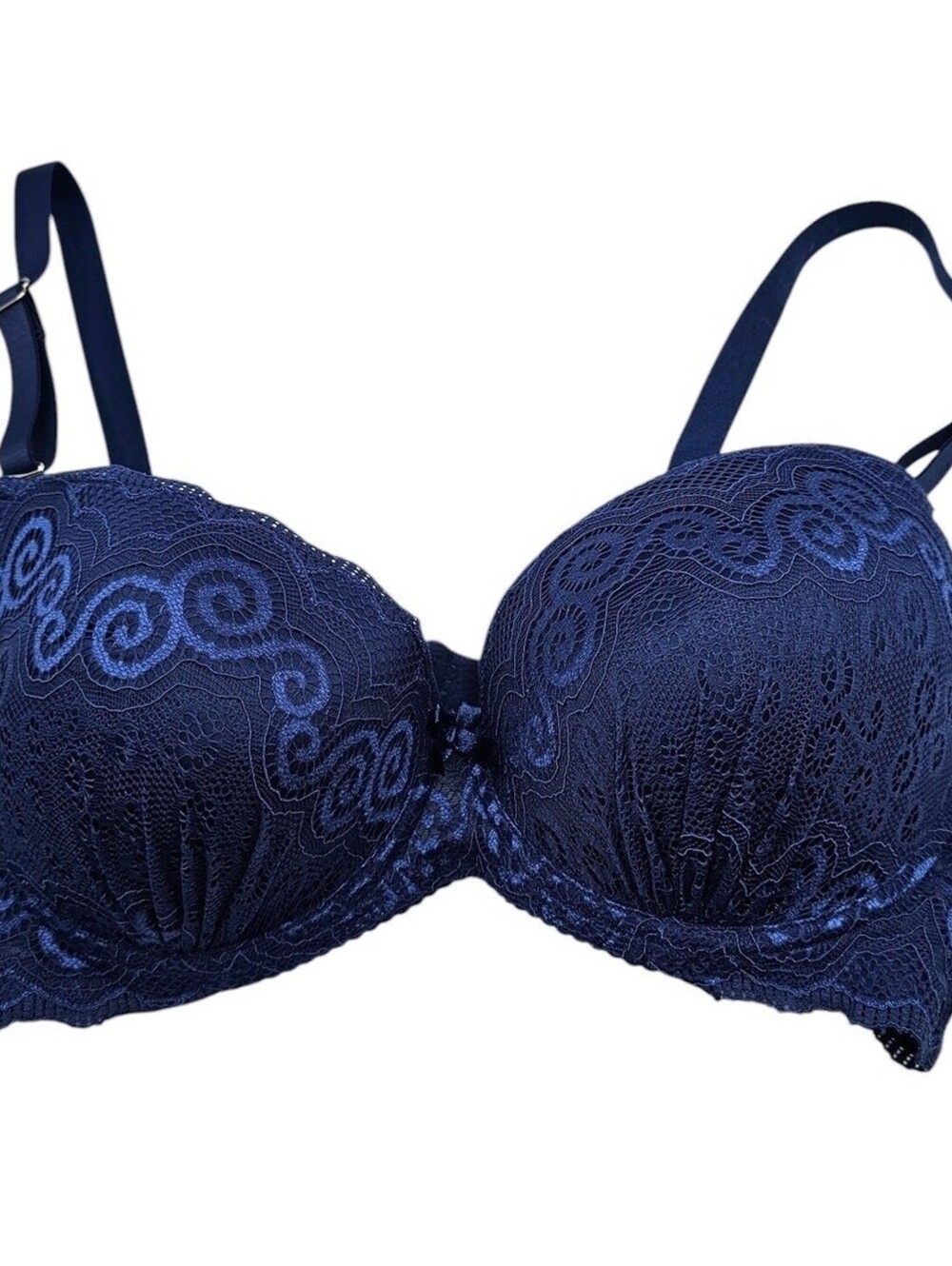 Vintage Y2K Womens Sz 36D Dark Jewel Tone Blue T Shirt Bra Lace Sexy